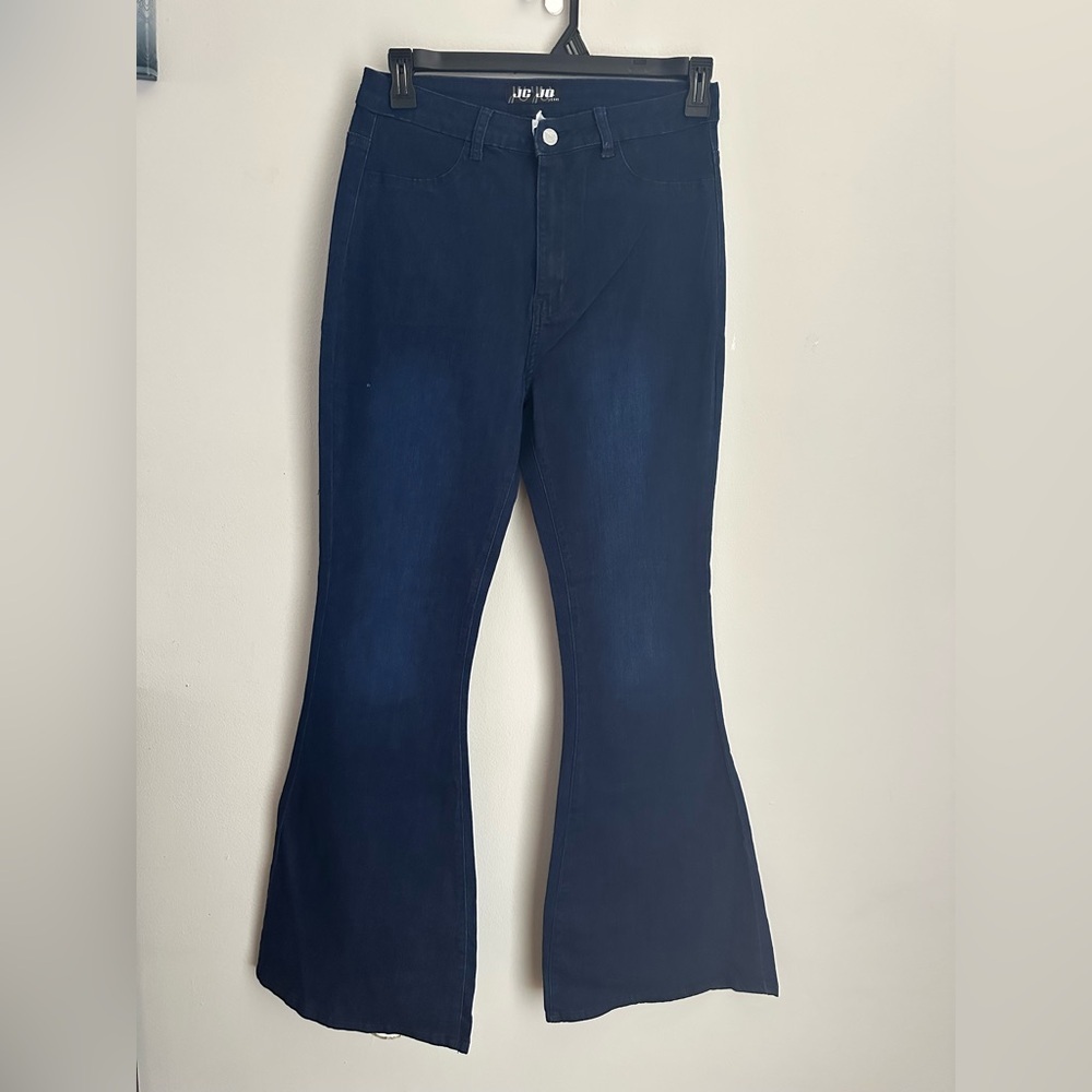 JC JQ Super Flared Bell Bottom Jeans High Rise Stretch Dark Wash Blue XL NWT